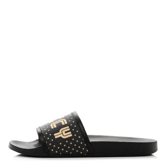 GUCCI X SEGA Supreme Canvas GUCCY Stars Womens Slide Sandals 39 Black Gold - Picture 7 of 10